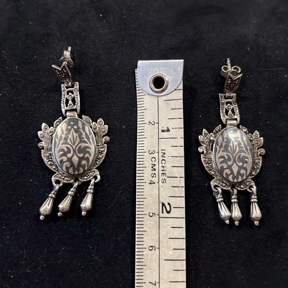 Art Deco Sterling Silver Marcasite Antique dangle Earrings | Circa 1920